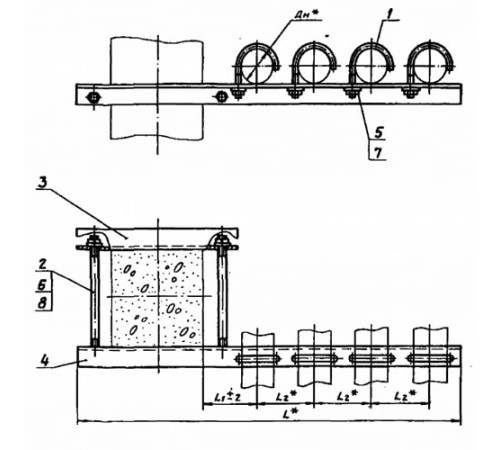 Крепления четырёх трубопроводов к ж/б колоннам в Новополоцке