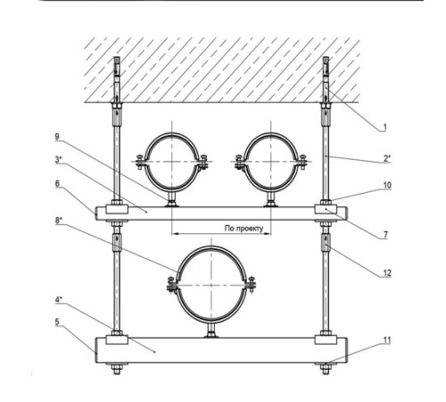 Крепления трех трубопроводов к перекрытию в Новополоцке