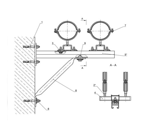 Крепления двух трубопроводов к стене в Новополоцке